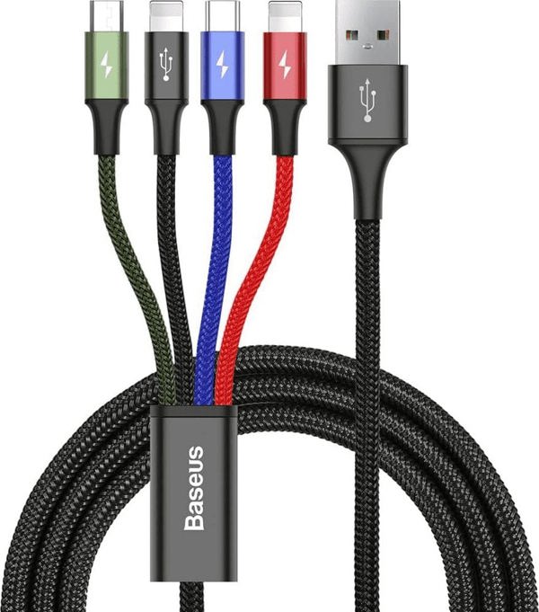 Καλώδιο USB Baseus USB-A - USB-C + microUSB + 2x Lightning 1.2 m Μαύρο (CA1T4-A01)