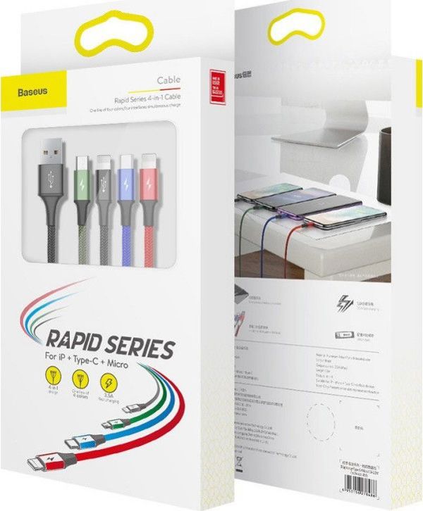Καλώδιο USB Baseus USB-A - USB-C + microUSB + 2x Lightning 1.2 m Μαύρο (CA1T4-A01)