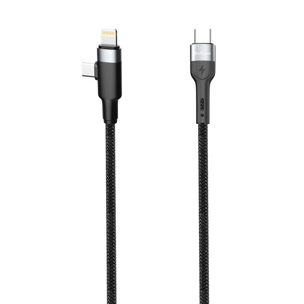 Καλώδιο φόρτισης DeTech DE-48CCL, 2 in 1, Type-C - Type-C, Lightning, 1.0m, Black - 40513