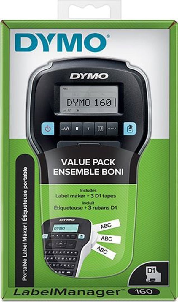 Εκτυπωτής Ετικετών Dymo LabelManager 160, Φορητός, Θερμικής Μεταφοράς, με Οθόνη, Μαύρο Χρώμα, έως 12mm (2142267)