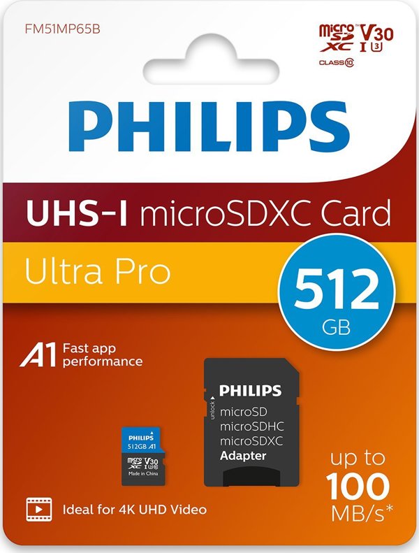 Κάρτα Philips Ultra Pro MicroSDXC 512 GB Class 10 UHS-I/U3 A1 V30 (FM51MP65B/00)