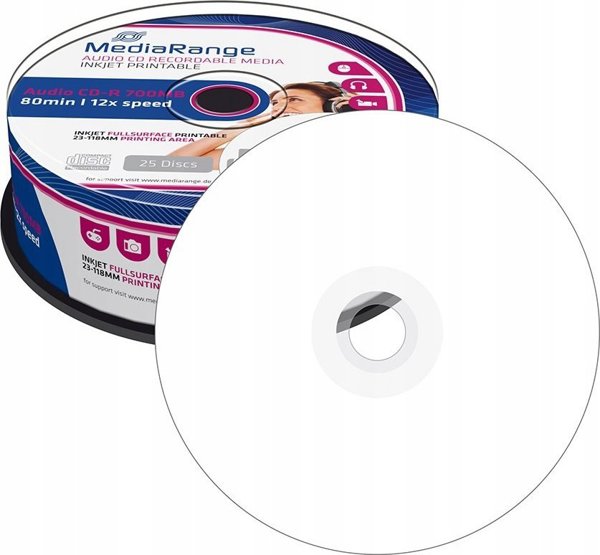 MediaRange CD-R Audio 700MB 80min Cake 25 Τεμαχίων Printable, Επαγγελματικής Ποιότητας