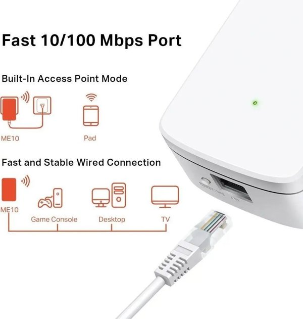 Mercusys ME10 N300 Wi-Fi Range Extender, Ασύρματος Αναμεταδότης Σήματος, Εύκολη Εγκατάσταση, Λευκό