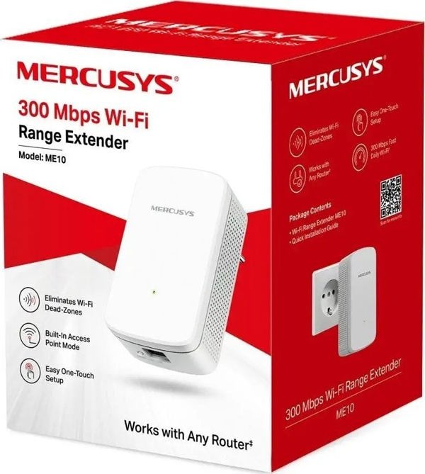 Mercusys ME10 N300 Wi-Fi Range Extender, Ασύρματος Αναμεταδότης Σήματος, Εύκολη Εγκατάσταση, Λευκό
