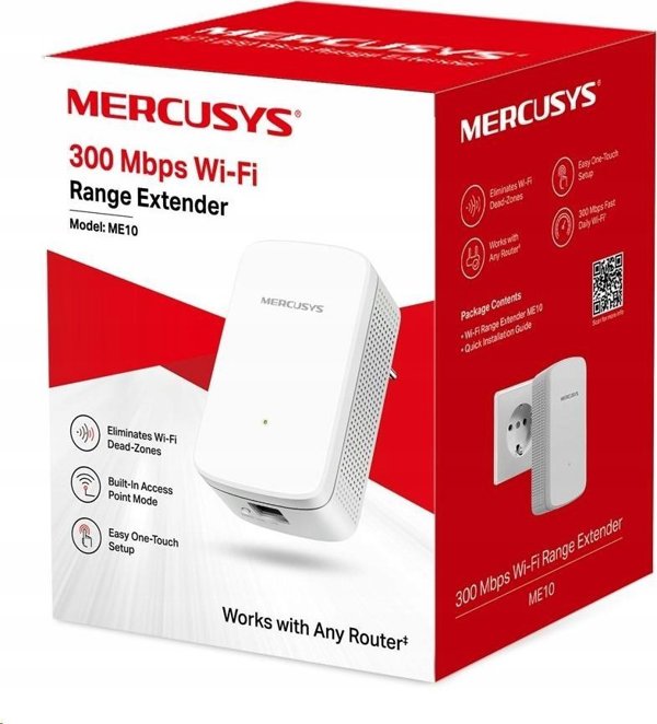 Mercusys ME10 N300 Wi-Fi Range Extender, Ασύρματος Αναμεταδότης Σήματος, Εύκολη Εγκατάσταση, Λευκό