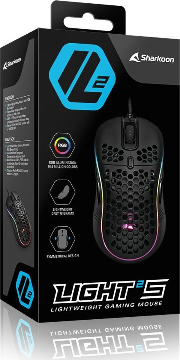 Sharkoon Light² S RGB Gaming Mouse - Ελαφρύ Ποντίκι 78g, Αμφιδέξιο, Μαύρο