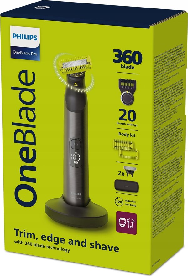 Philips Philips OneBlade Pro Face and Body QP6652/61, 20-length precision comb, Wet and Dry use, LED digital display