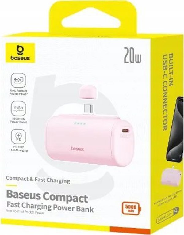 Φορητός φορτιστής Baseus Compact USB-C 5000mAh, 20W (ροζ)