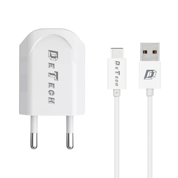 Φορτιστής δικτύου, DeTech, DE-11C, 5V/1A, 220V, Universal, 1 x USB, καλώδιο Type-C, 1.0m, λευκό - 14117