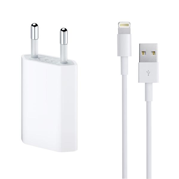 Φορτιστής δικτύου, χωρίς μάρκα, 5V / 1A 220V, + Καλώδιο για iPhone 5/6/7, 1.0m, λευκό - 14853