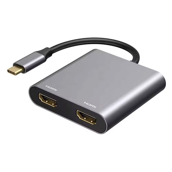 Adapter DeTech,  2in1, USB-C –2хHDMI, 4K, 30Hz, Gray - 17846