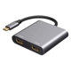 Adapter DeTech,  2in1, USB-C –2хHDMI, 4K, 30Hz, Gray - 17846