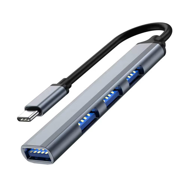 USB hub DeTech, 4 ports, USB-C to 4xUSB3.0, Gray - 17847