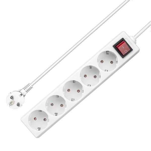 Extension socket No brand, 5 way, 250V, 16A, Cable, 3m., With switch, White - 17881