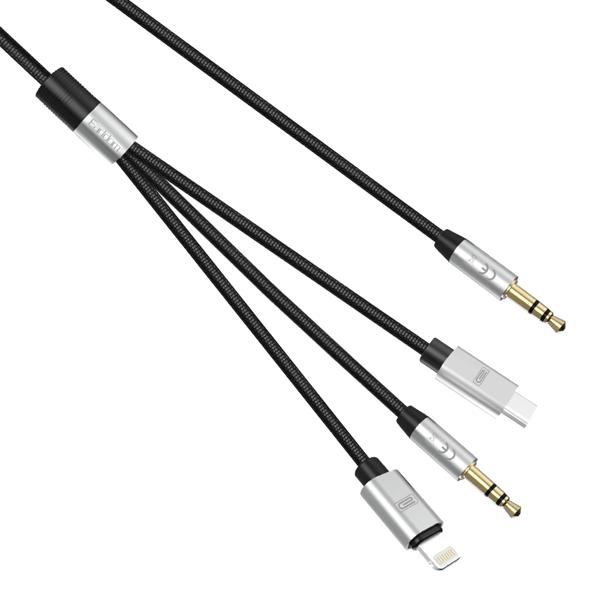 Καλώδιο ήχου Earldom ET-AUX09, 3.5mm σε Lightning, Type-C, 3.5mm, 3in1, 1.2m, Μαυρο - 40219