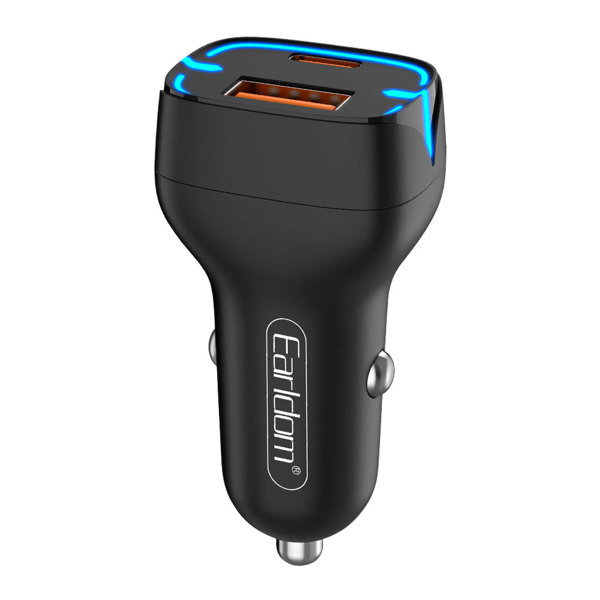 Φορτιστή αυτοκινήτου Earldom ES-CC2, 1xUSB QC3.0, 1xType-C PD, Διαφορετικα χρωματα - 40246