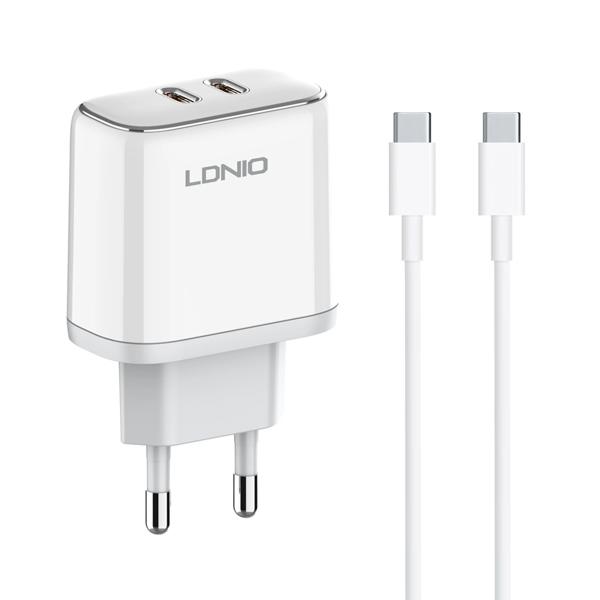 Φορτιστής δικτύου LDNIO A2528C, 35W, 2 x Type-C F, PD, με καλώδιο PD Type-C, λευκό - 40282