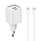 Φορτιστής δικτύου LDNIO A2318C, 20W, 1 x Type-C F, 1 x USB F, PD, QC, Καλώδιο PD Type-C, λευκό - 40292
