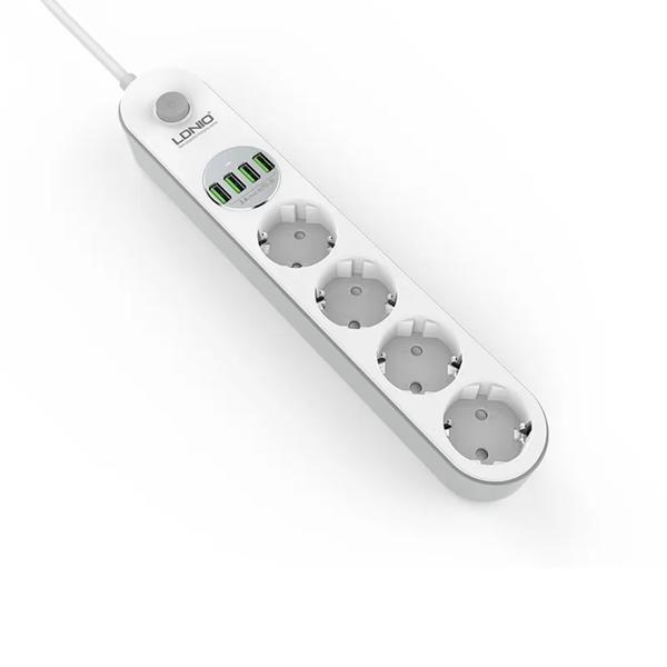 Πολύπριζο LDNIO SE4432, 4 υποδοχές, CEE 7/3, 2500W, 4 x USB F, 2.0m, Λευκο - 40299