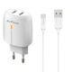 Φορτιστής δικτύου DeTech DE-32QCC, 18W, καλώδιο Type-C, 2 x USB F, QC, λευκό - 40327