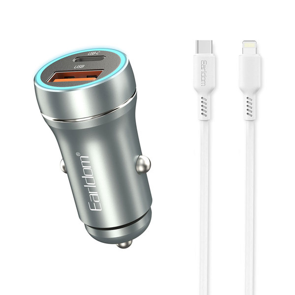 Φορτιστή αυτοκινήτου Earldom ES-CC29, 30W, USB QC3.0, PD, με καλώδιο Lightning - PD, Αργυροειδής - 40352