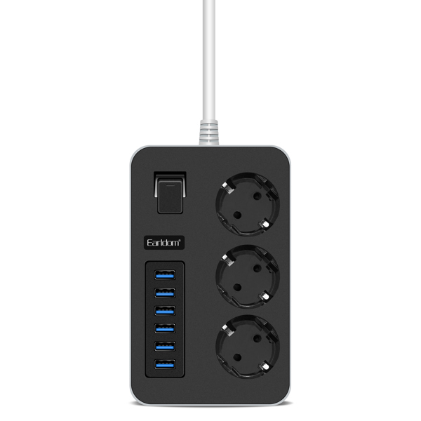 Πολύπριζο Earldom ES-SC07, 3 Θέσεων, CEE 7/3, 6 x USB, 2m., Μαυρο - 40378