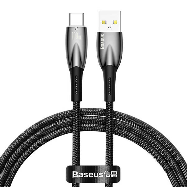 Data cable Baseus Glimmer, Type-C, 100W, 1.0m, Black - 40480