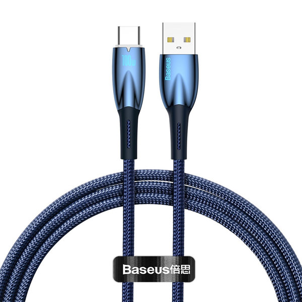 Data cable Baseus Glimmer, Type-C, 100W, 1.0m, Blue - 40481