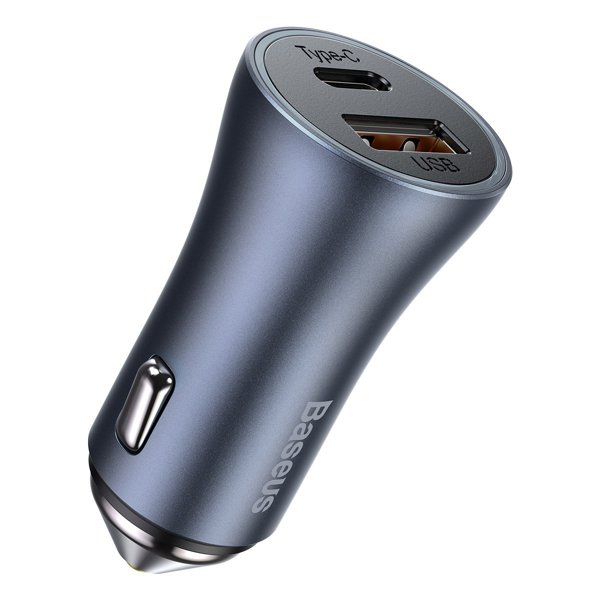 Car socket charger Baseus Golden Contactor Pro, 40W, 1xUSB F, 1xType-C F, Gray - 40510