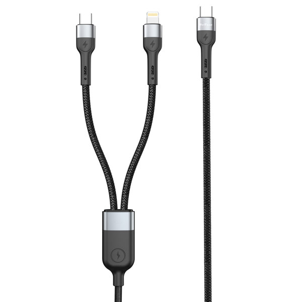 Καλώδιο φόρτισης DeTech DE-49CCL, 2 in 1, Type-C - Type-C, Lightning, 1.0m, Black - 40514