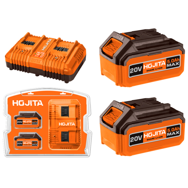HOJITA Σετ μπαταρίας HOJITA 2x5.0Ah 20V & Διπλός φορτιστής 4Α