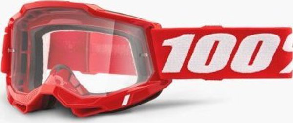 100% Goggles Accuri 2 Red, Γυαλιά Motocross με Διαφανή Αντιθαμβωτική Φακό, LT 88%-92%