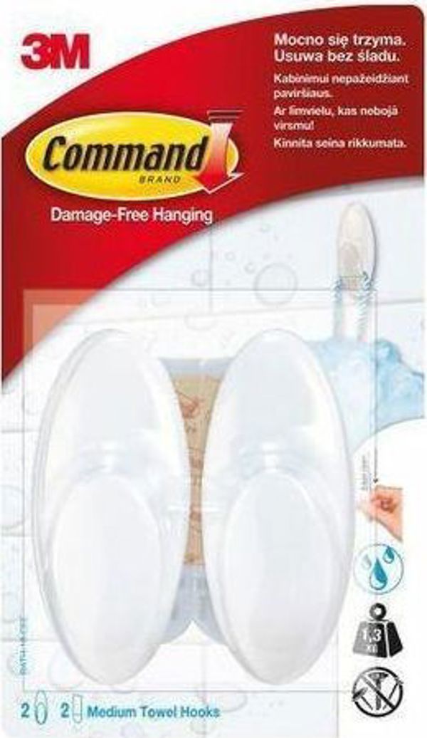 3M Command Αυτοκόλλητοι Γάντζοι Πετσετών BATH-18-CEE, Μεσαίο Μέγεθος, Λευκό, 2 Τεμάχια