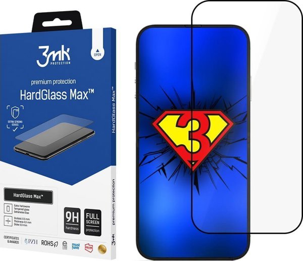 3MK HardGlass Max Tempered Glass για Apple iPhone 14, 3D Edge, Σκληρότητα 9H, Μαύρο