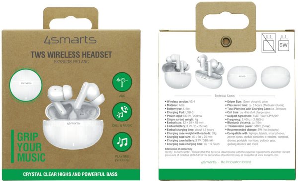 4smarts SkyBuds Pro ANC Ακουστικά True Wireless Stereo (TWS) Ενδοωτιαία με Ακύρωση Θορύβου Bluetooth Μαύρο