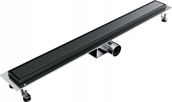 800 γραμμική αποχέτευση ντους AQUA STEEL LA BLACK με λεία σχάρα BGM (S)