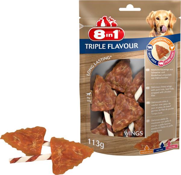 8in1 Λιχουδιές Σκύλου Triple Flavour Wings, Λιχουδιές με Τριπλή Γεύση, 6 Τεμάχια