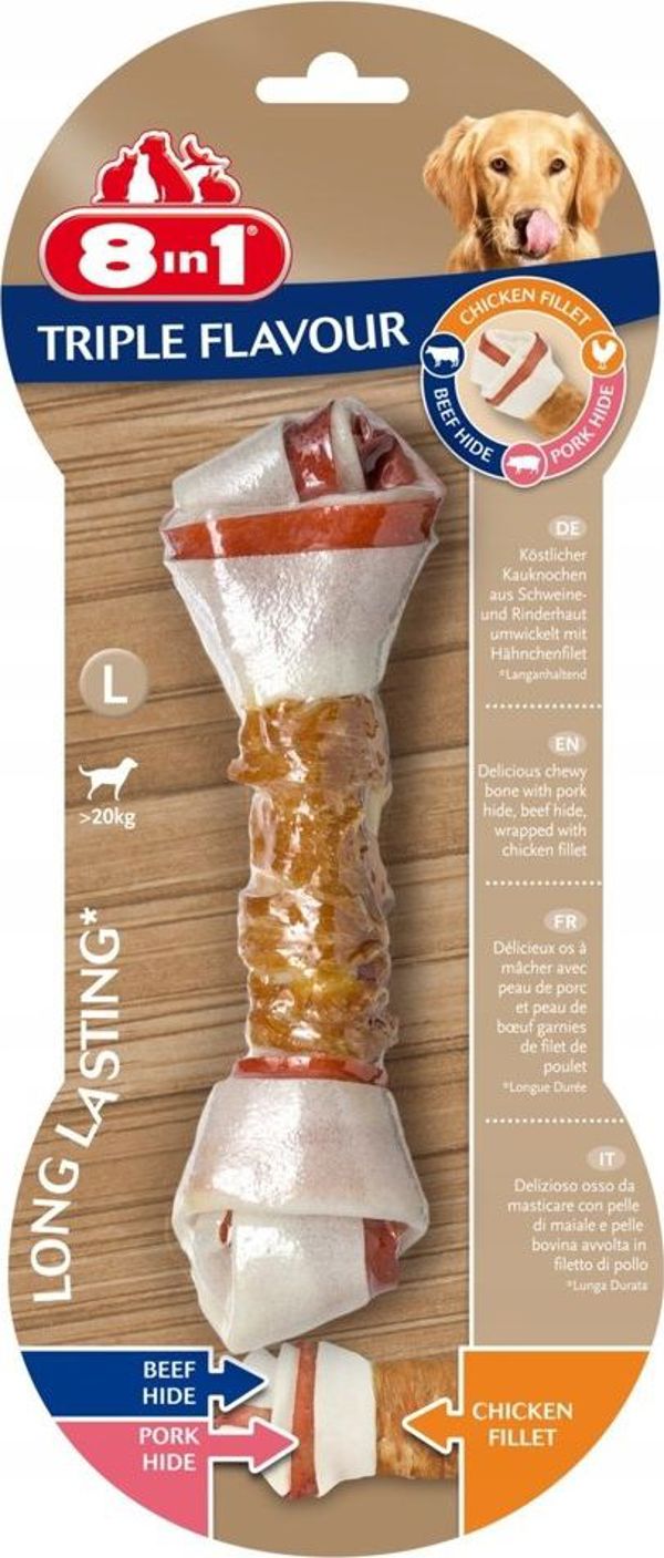 8in1 Triple Flavour Κόκκαλο Μάσησης για Σκύλους, Μέγεθος L, 1 τεμάχιο