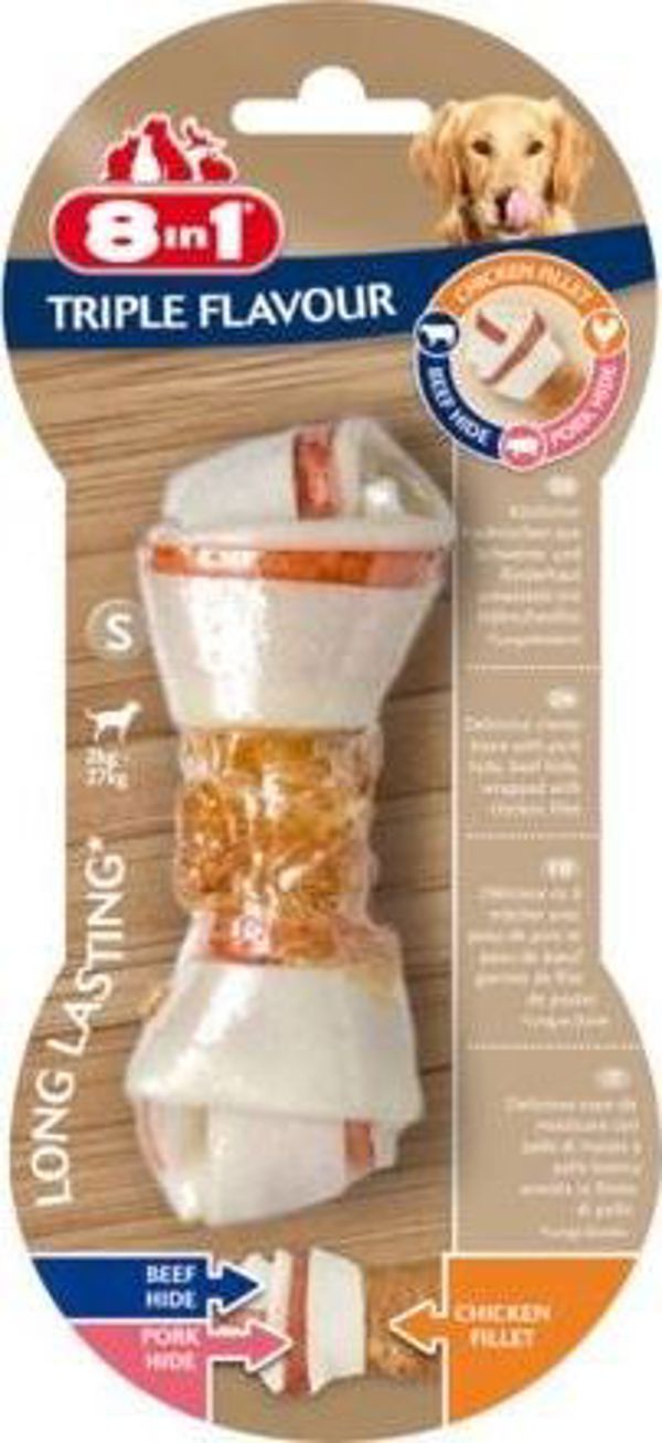 8in1 Triple Flavour Bones S - Κόκαλα Μάσησης Σκύλου με Κοτόπουλο, Βοδινό και Χοιρινό, 1 τεμ.