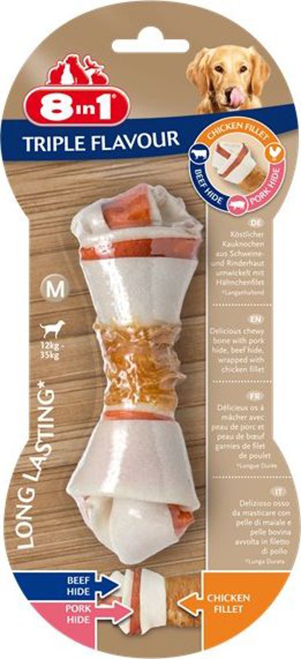 8in1 Triple Flavour Κόκκαλο Μάσησης για Σκύλους Medium, 1 τεμάχιο