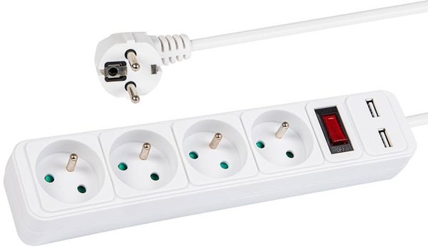 98-784# Πολύπριζο δικτύου pr-470wsp/usb 4-υποδοχές+usb με γείωση+διακόπτης 3m λευκό 3x1,5mm