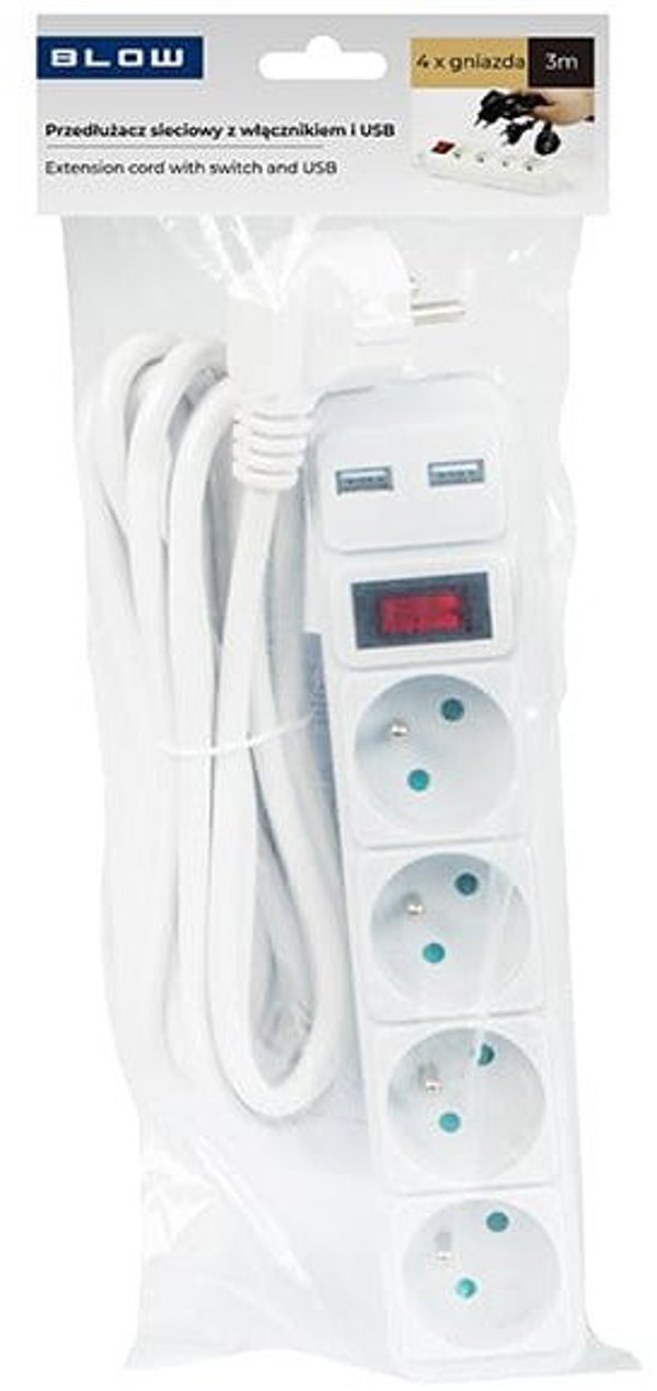 98-784# Πολύπριζο δικτύου pr-470wsp/usb 4-υποδοχές+usb με γείωση+διακόπτης 3m λευκό 3x1,5mm