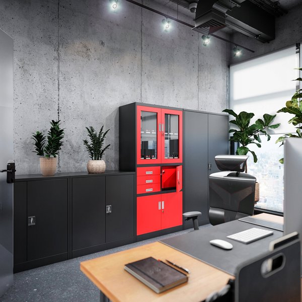 Abschließbarer Aktenschrank für Büro JAN, 900 x 1850 x 400 mm, anthrazit