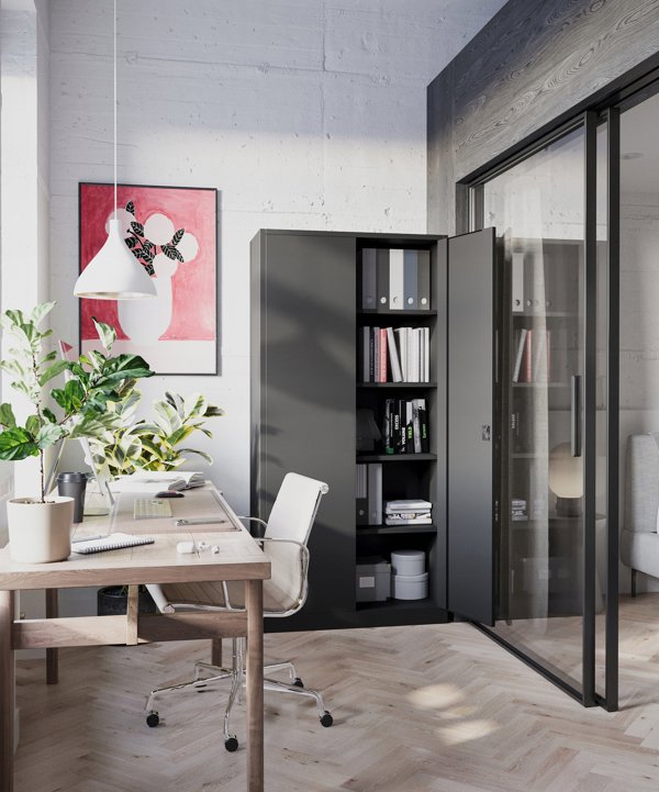 Abschließbarer Aktenschrank für Büro JAN, 900 x 1850 x 400 mm, anthrazit