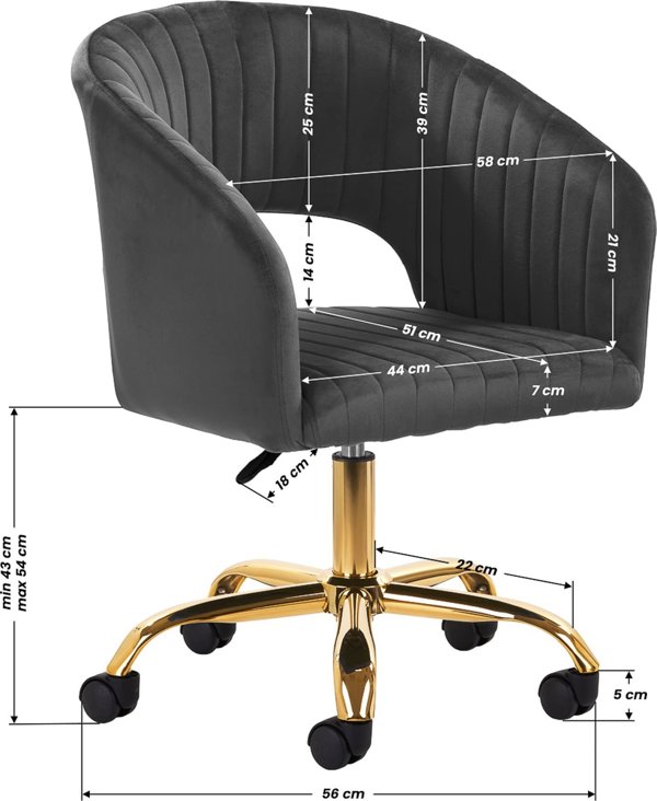 Activeshop 4Rico περιστρεφόμενη καρέκλα QS-OF212G βελούδινο γκρι