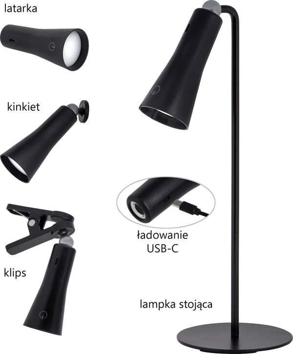 Activejet Πολυλειτουργικός λαμπτήρας LED Activejet AJE-IDA 4in1 μαύρος