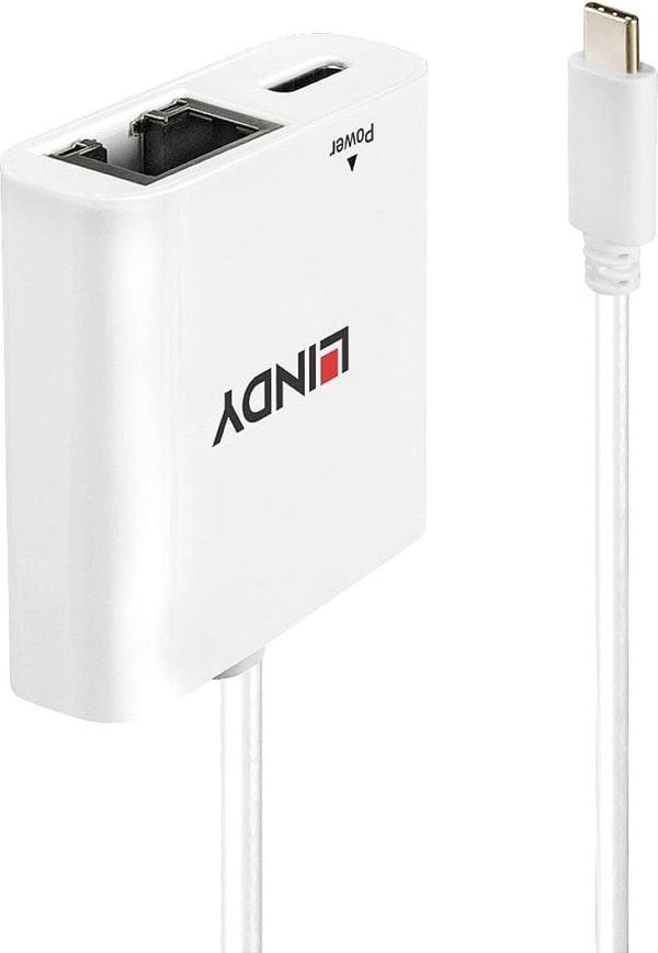 Lindy 43284 Προσαρμογέας USB-C σε RJ45 + USB-C, 3.1, Λευκό