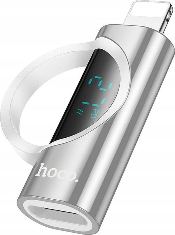 Προσαρμογέας USB Hoco HOCO προσαρμογέας Lightning (αρσενικό) σε Τύπου C (θηλυκό) με οθόνη 2,4A 27W UA32B ασημί