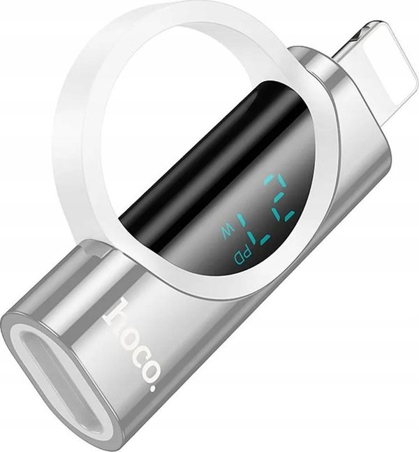 Προσαρμογέας USB Hoco HOCO προσαρμογέας Lightning (αρσενικό) σε Τύπου C (θηλυκό) με οθόνη 2,4A 27W UA32B ασημί