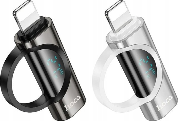 Προσαρμογέας USB Hoco HOCO προσαρμογέας Lightning (αρσενικό) σε Τύπου C (θηλυκό) με οθόνη 2,4A 27W UA32B ασημί